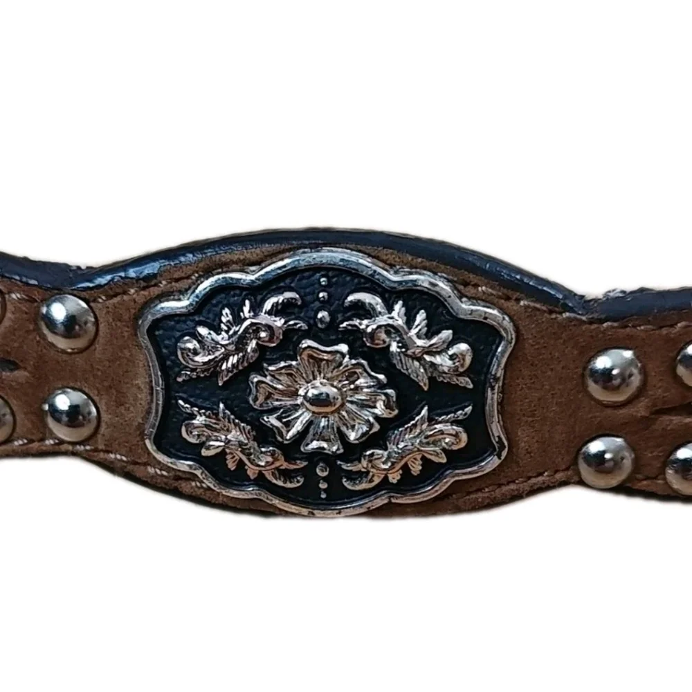 Vtg Nocona 3012044 Western Cut Away Brown Leather Studded Belt Adult Sz 36-40
